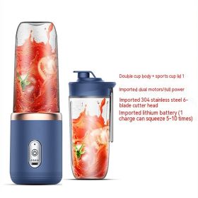 400ml Portable Mini Fruit Blender Electric Wireless Juicer with 6 Blades USB Rechargeable Juicer Cup Blue Double Cup