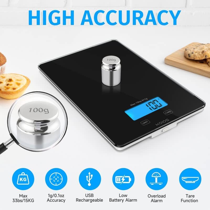 KOIOS Food Scale, 33lb/15Kg Digital Kitchen Scale for Food Ounces and ...