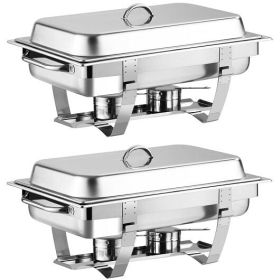 2 Packs Stainless Steel Full-Size Chafing Dish - Color: Silver