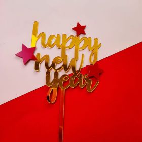 Double-layer Snowflake Happy New Year Acrylic Cake Insert Plate Dessert Table Decoration (Option: Gold red)